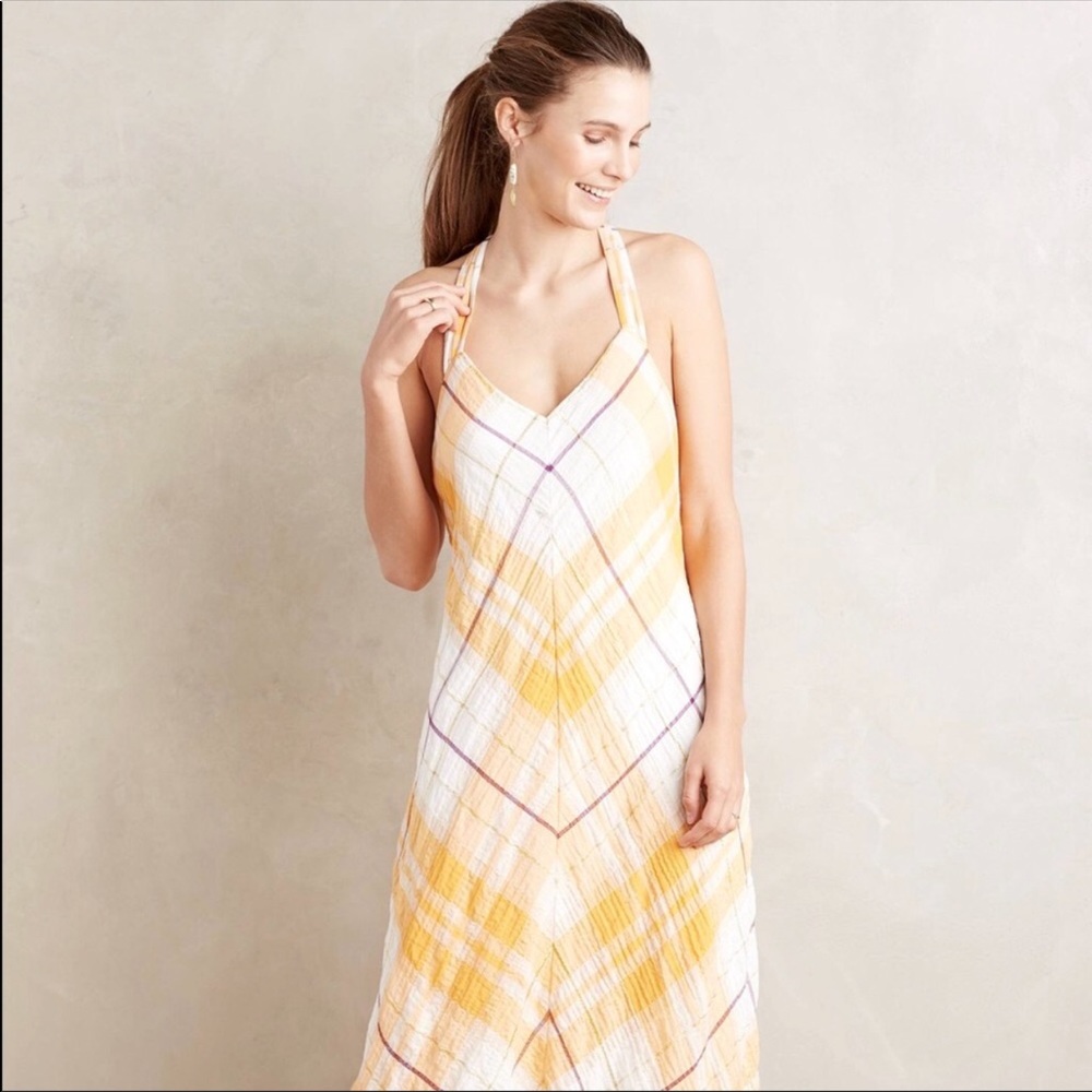 🌻NWT Anthro Holding Horses yellow plaid dress🌻